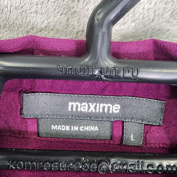 Womens Purple Maxime 100% Silk Shirt Sheer Button Down Cuffed Long Sleeve Size L - Picture 4 of 9